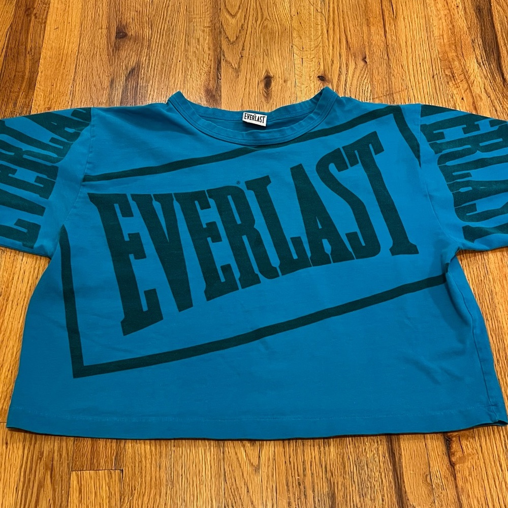 Vintage Unisex Everlast Blue All Over Print Spellout Cropped Streetwear T-Shirt